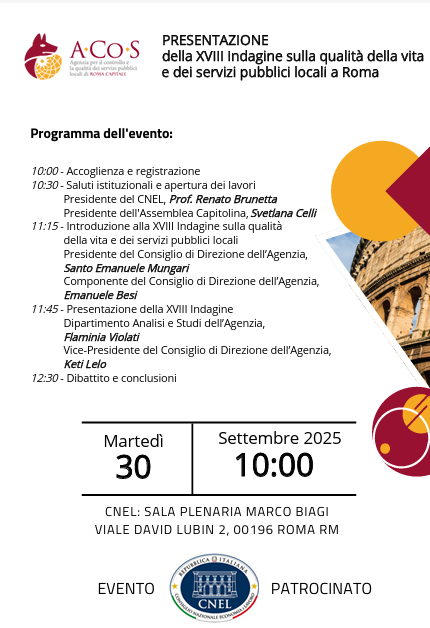 XVIII Indagine sulla qualità della vita e i servizi pubblici locali a Roma